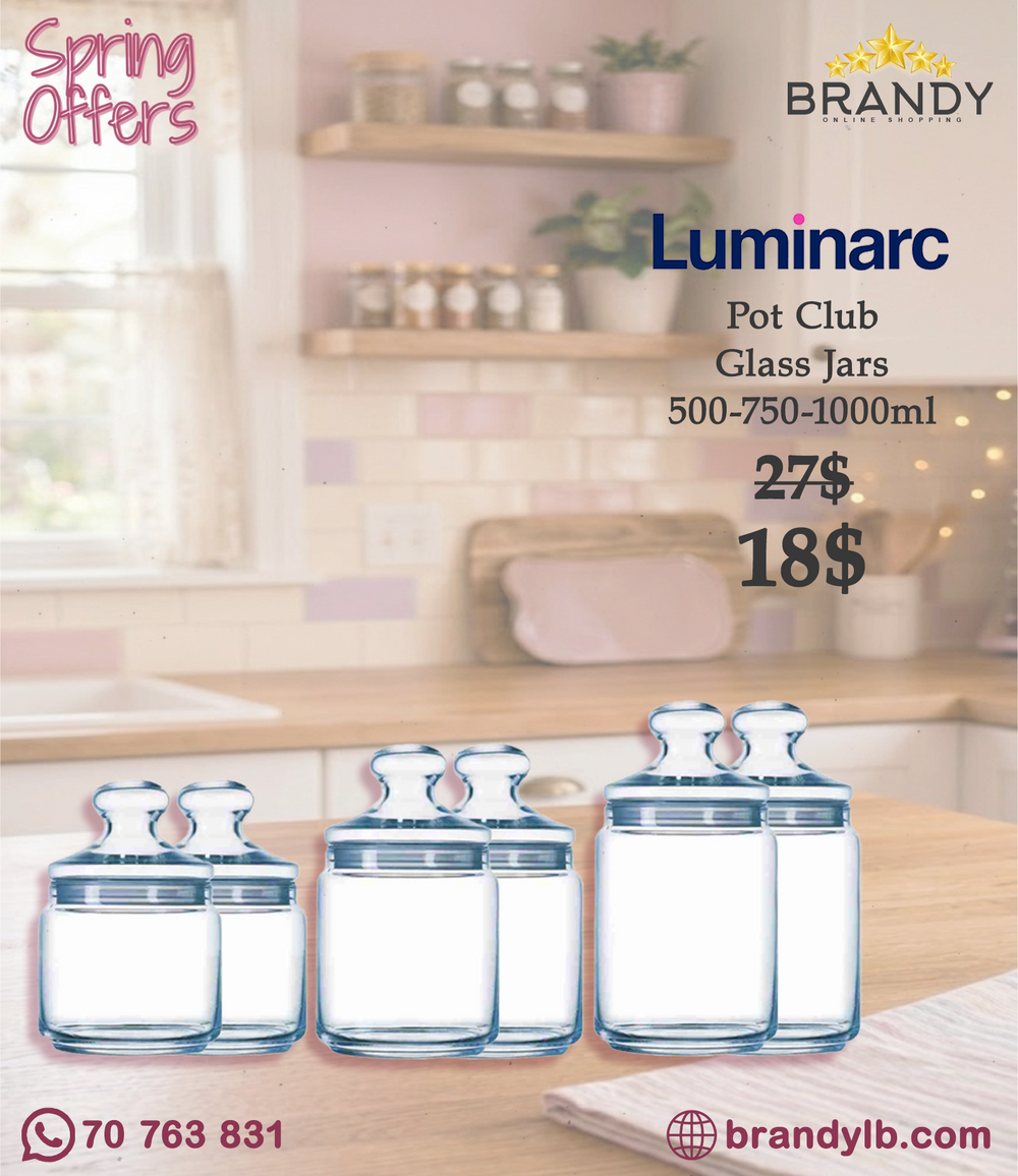 Luminarc Pot Club Jars 6-Piece Glass Storage Set 0.5L 0.75L 1L