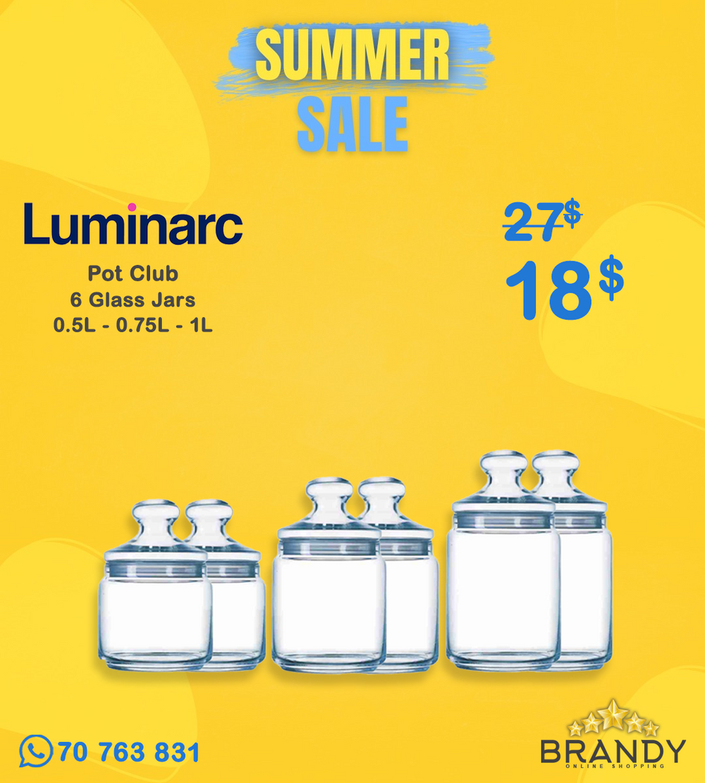 Luminarc Pot Club Jars 6-Piece Glass Storage Set 0.5L 0.75L 1L