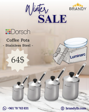 Set 4 Stainless Steel Coffee Pots + Free Luminarc Oven Roaster