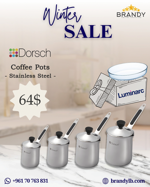 Set 4 Stainless Steel Coffee Pots + Free Luminarc Oven Roaster