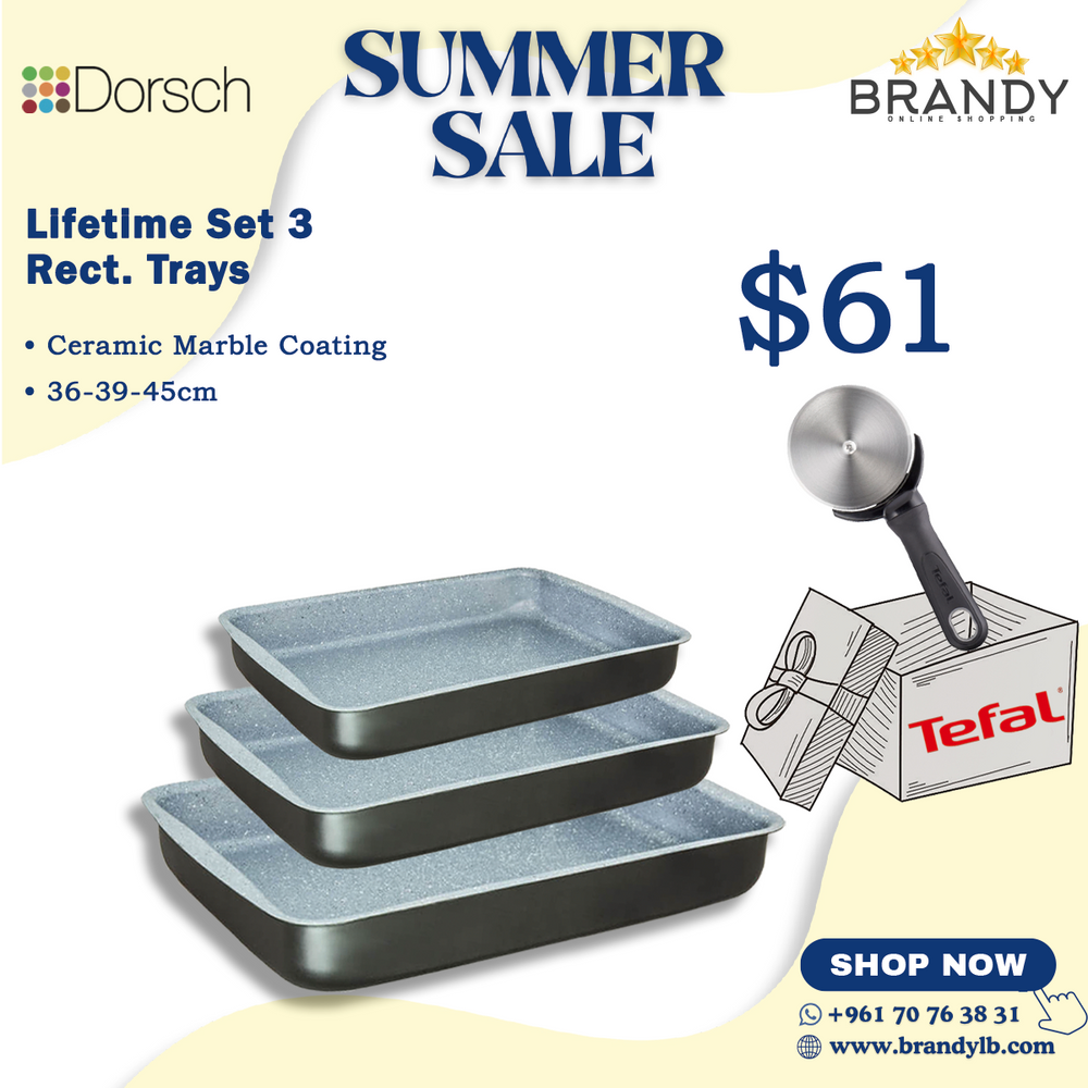 Lifetime Rectangular Oven Trays Set 3pcs + Free Tefal Pizza Cutter