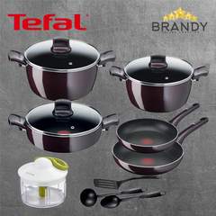 Tefal Resist Intense G6 12pc Cookware Set Titanium Non-Stick Burgundy