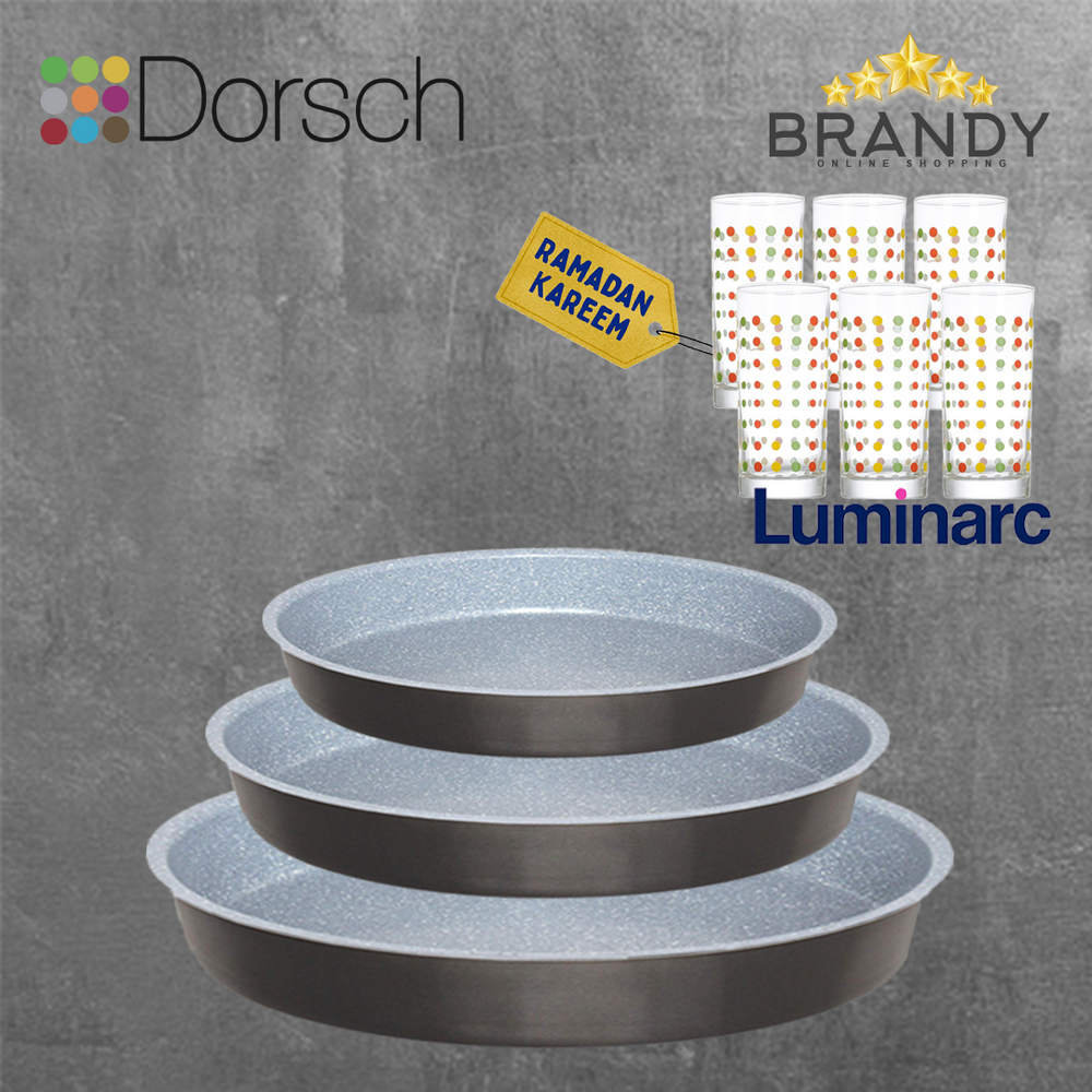 Lifetime Round Oven Trays Set 3pcs + Free Luminarc Long Cups