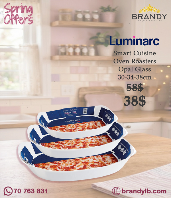 Luminarc Smart Cuisine 3-Piece Rectangular Opal Glass Roaster Set