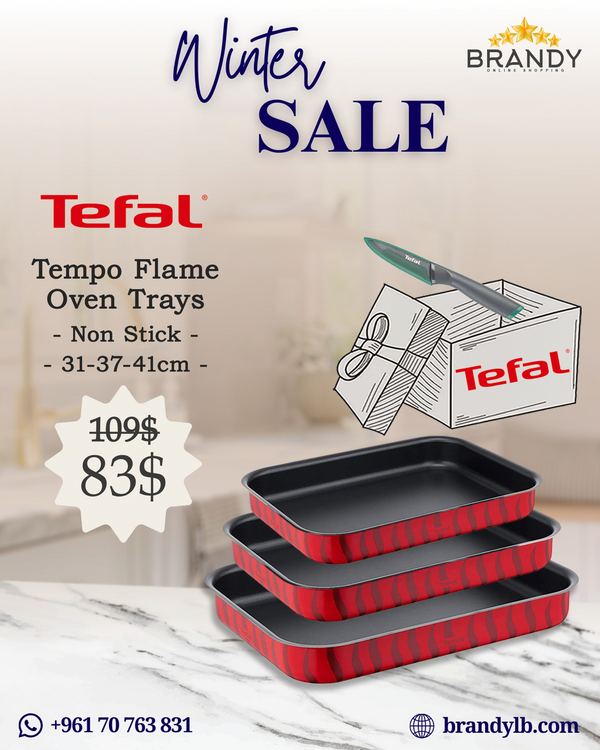 Tempo Flame Set 3 Rectangular Trays  + Free Tefal Knife