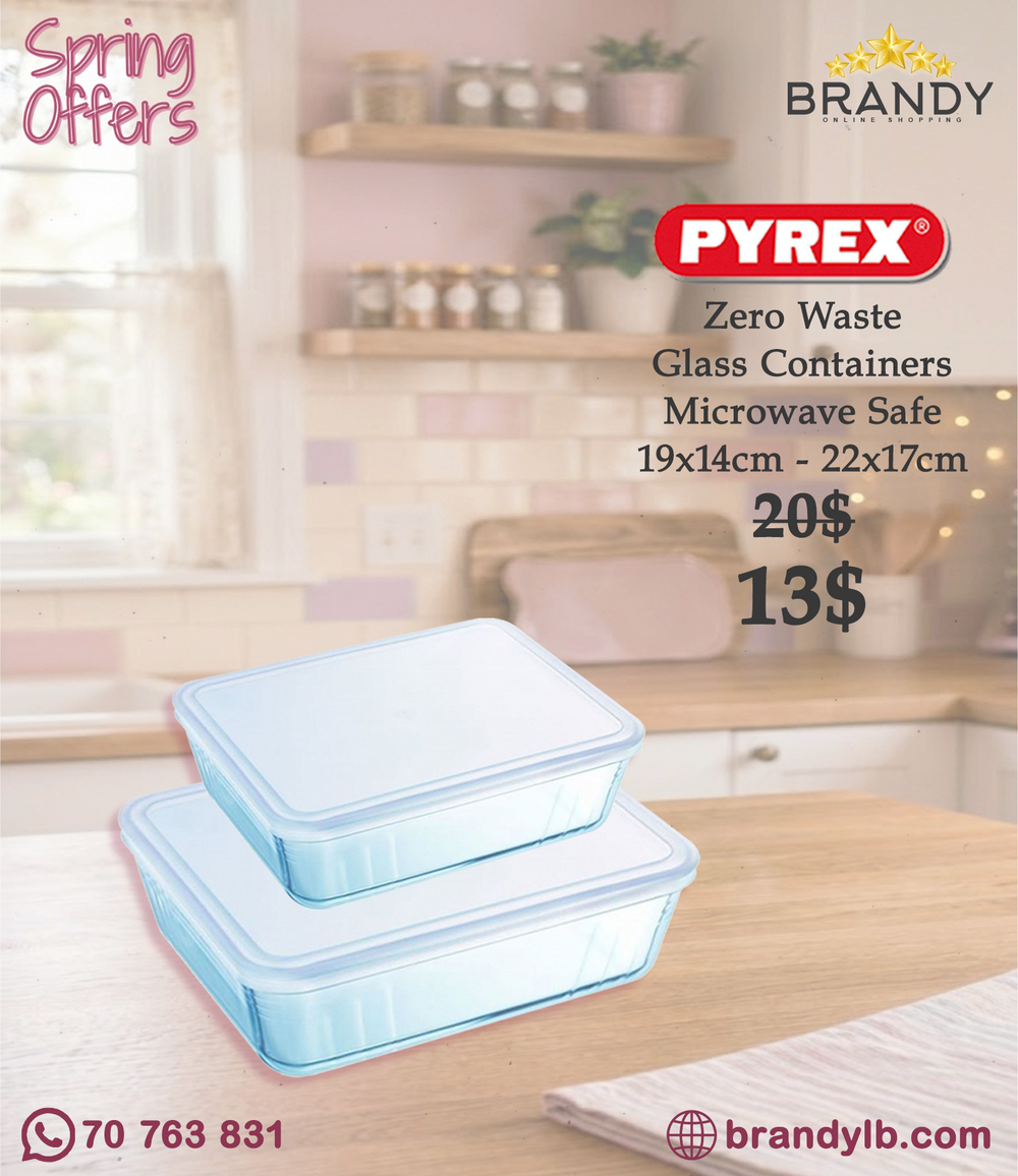 Pyrex Zero Waste Cook & Freeze Glass Container Set 2‑Piece 0.8L & 1.5L ()